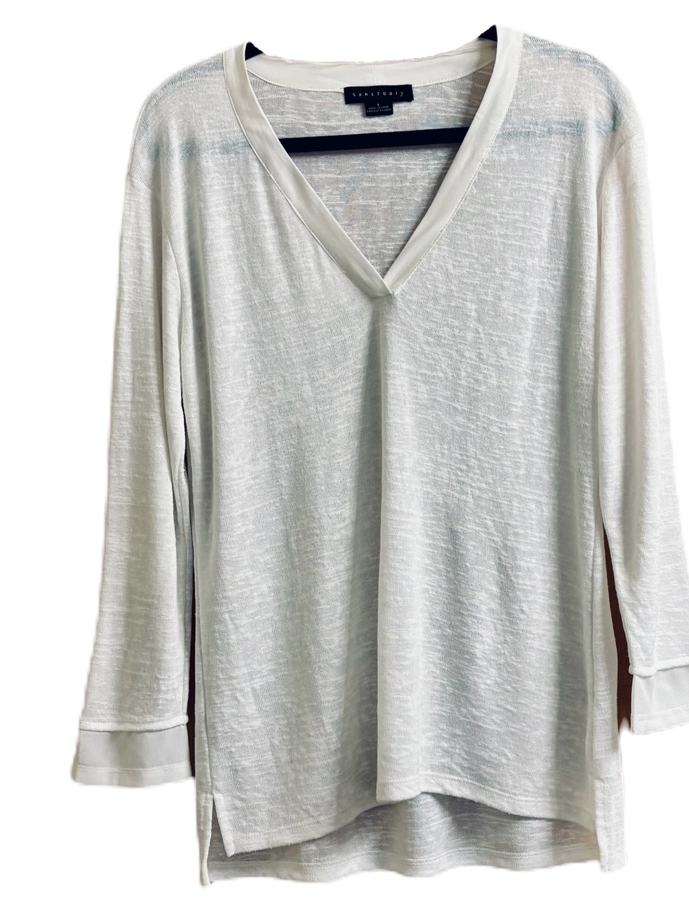 Sanctuary White V-Neck Long Sleeve Top/Sweater Size Large